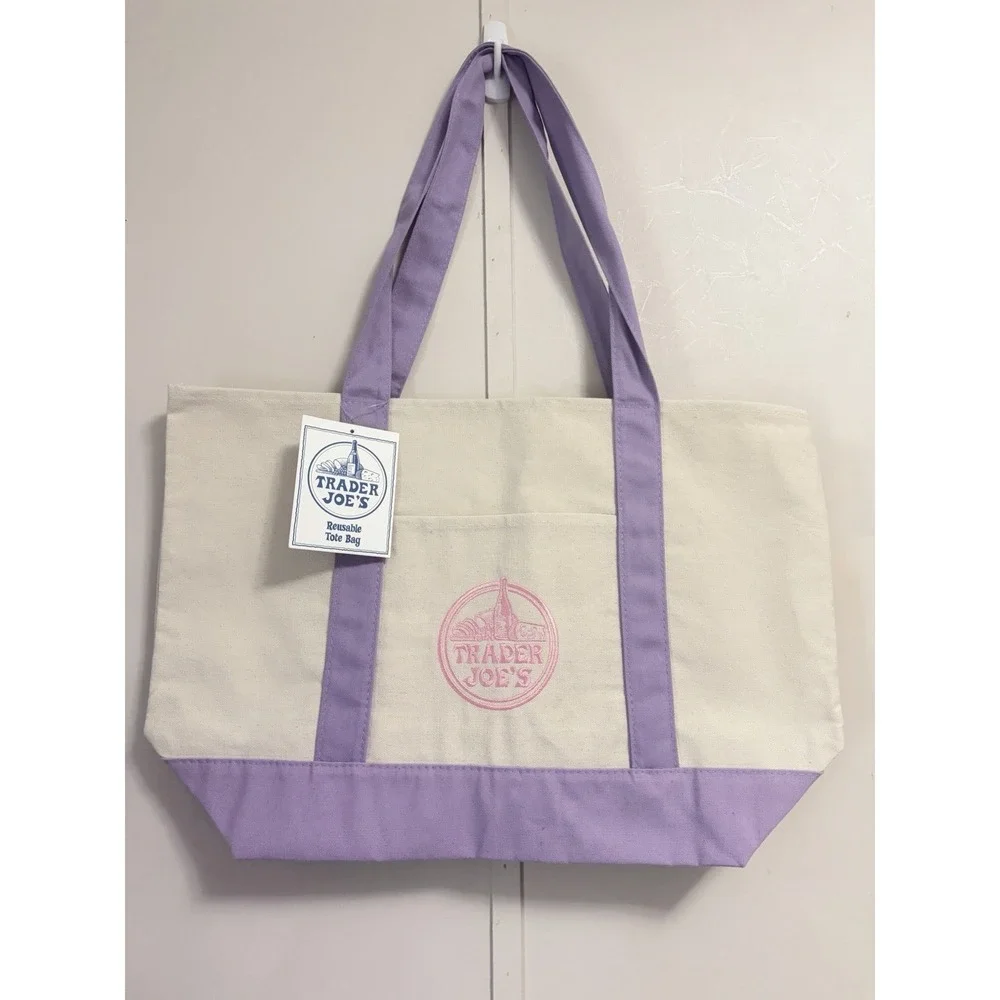 Trader‎ Joe's Lavender Purple Large Canvas Tote Bag Spring 2026 NWT